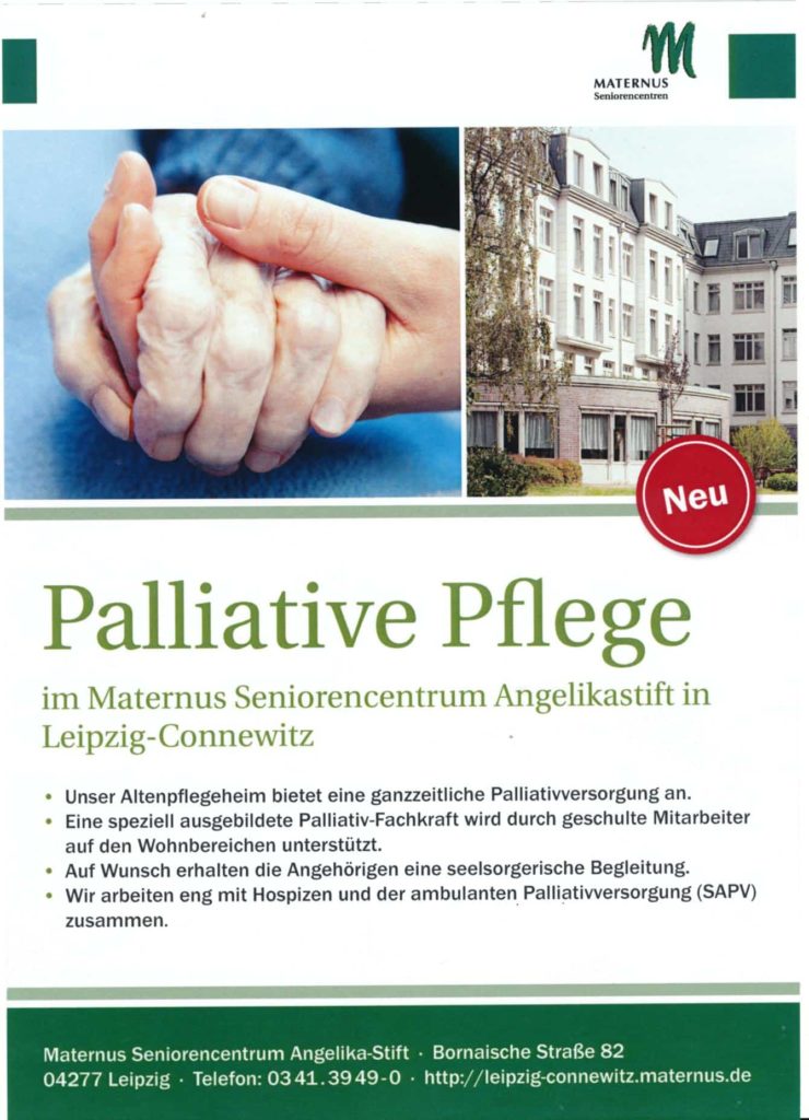 Handzettel zur Palliativpflege im Angelikastift Leipzig-Connewitz